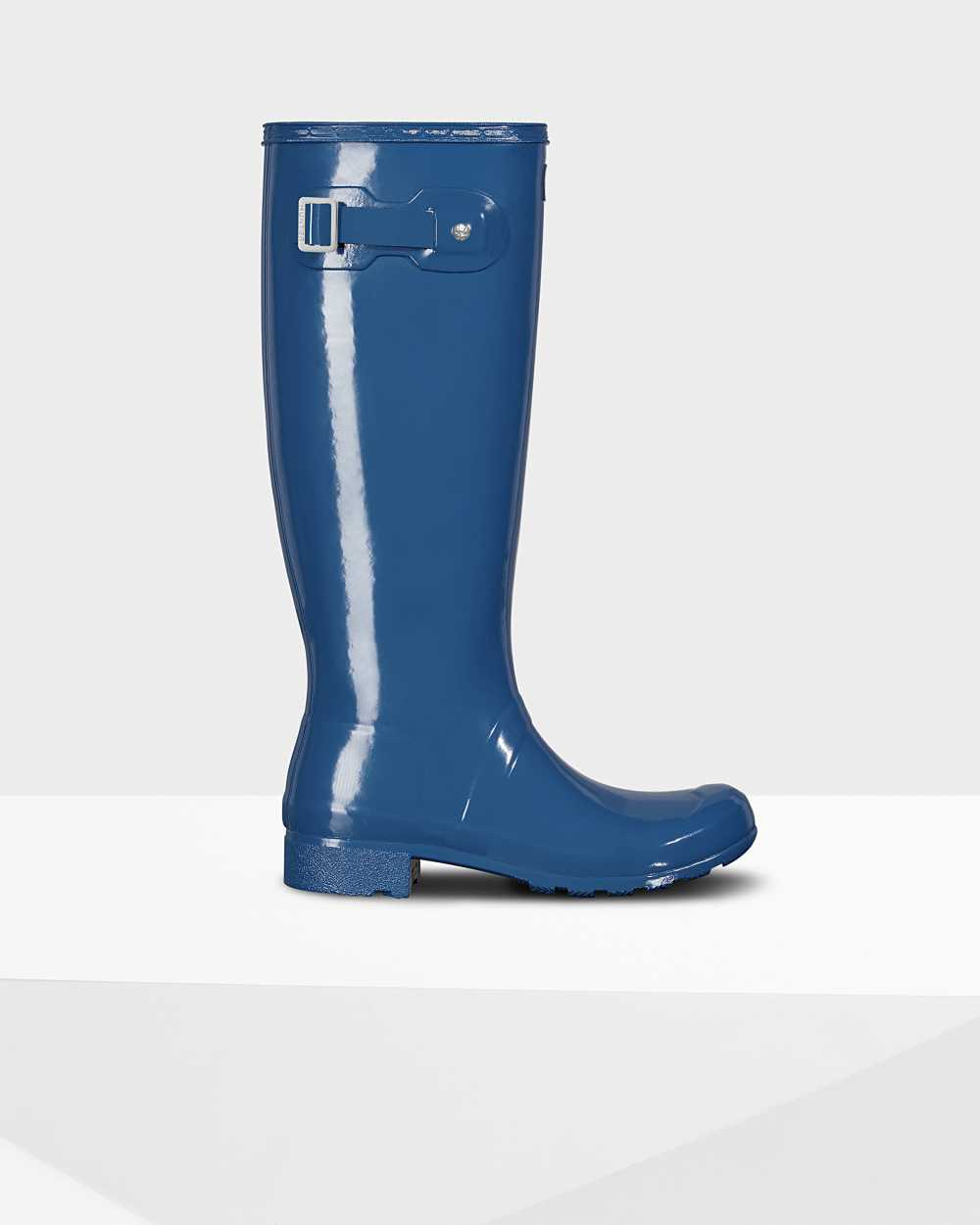 Womens Hunter Original Tour Foldable Gloss Tall Rain Boots Blue | YGMQEL-572